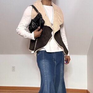 Y2K Knox Rose Faux Fur Suede Brown Tan Vest